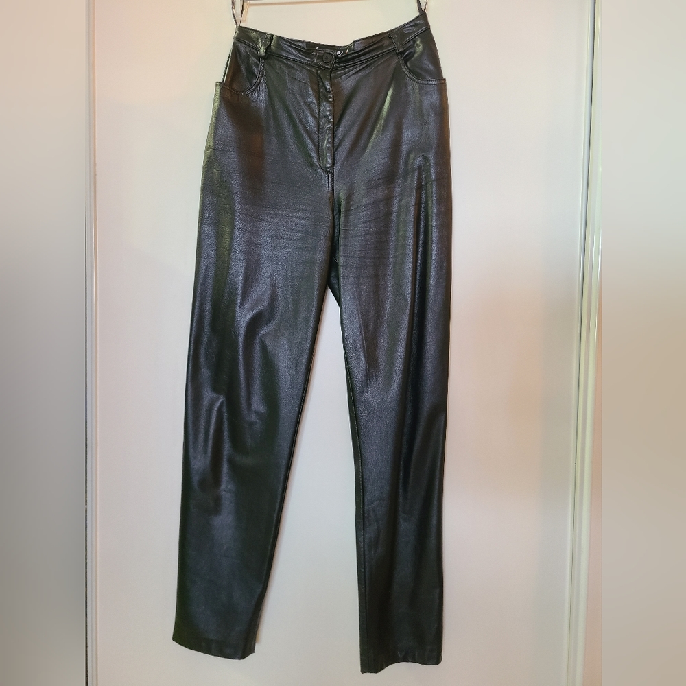 🎱 Vintage - Sunny Choi - Black Leather Pants - Size 12